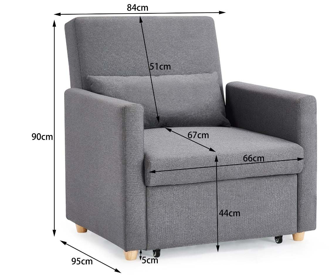 Augustin Fabric Sofa Bed Armchair - Grey