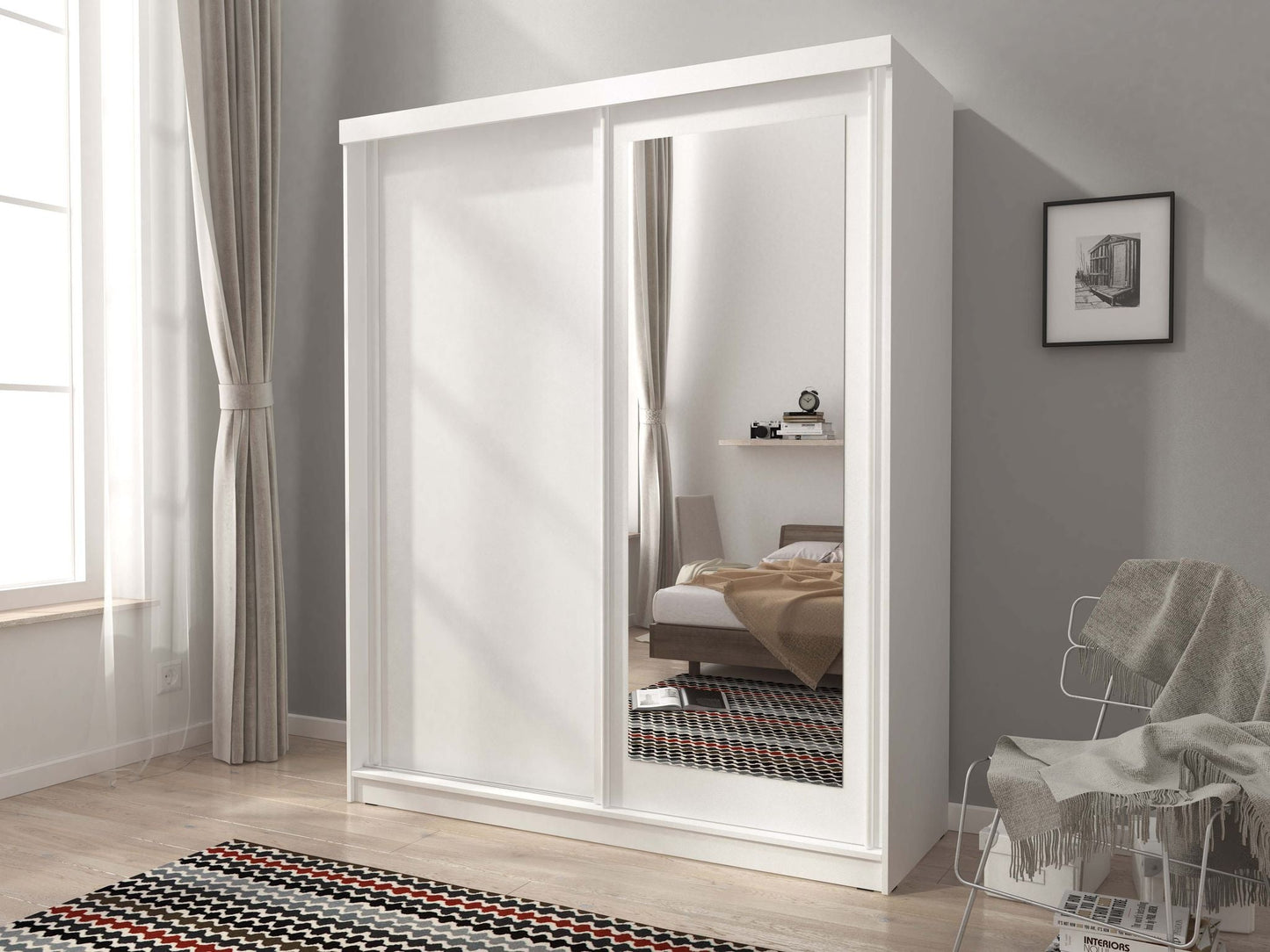Nord 200cm 2 Door Sliding Wardrobe with 1 Mirrored Door - White