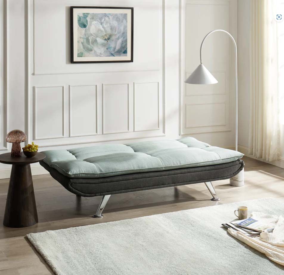 Detroit 2 Seater Fabric Sofa Bed Recliner - Duck Egg / Charcoal with chrome legs