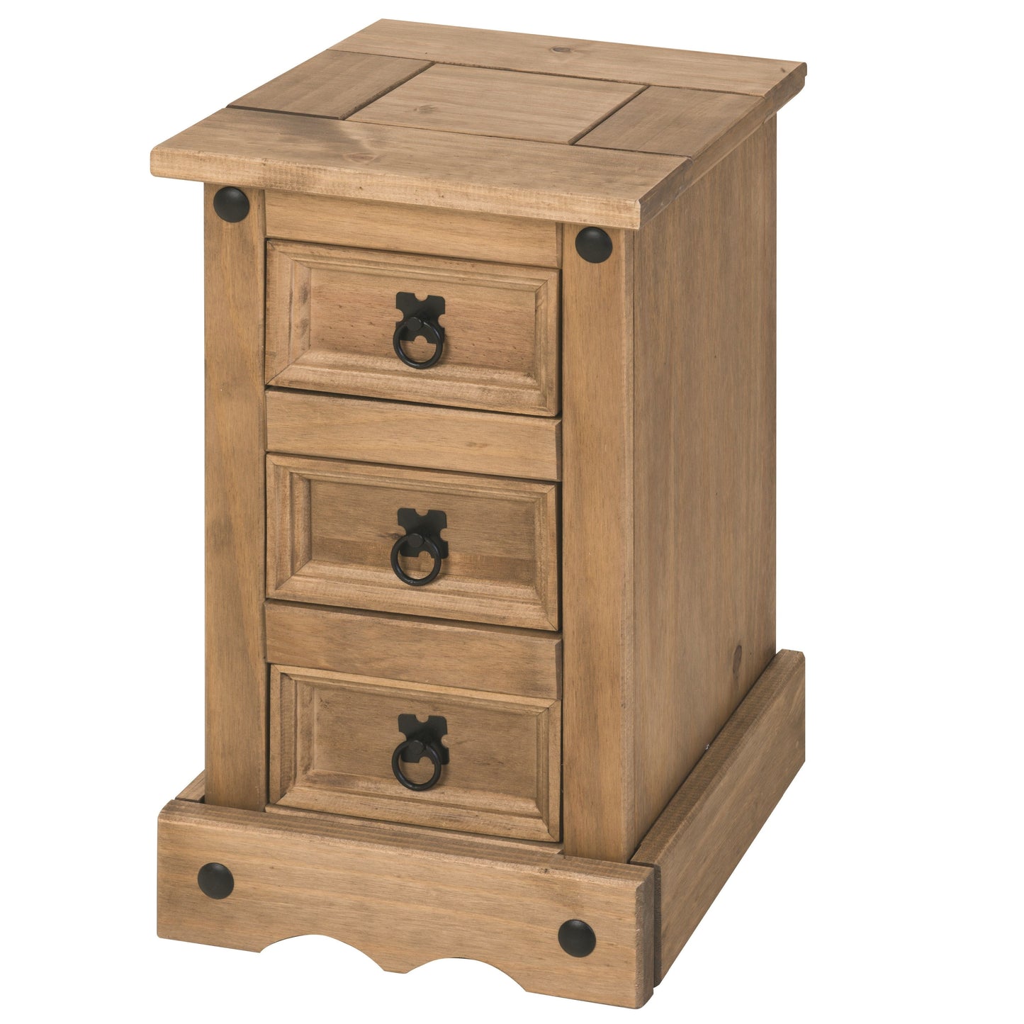 Corona 3 Drawer Narrow Bedside - Distressed Waxed Pine