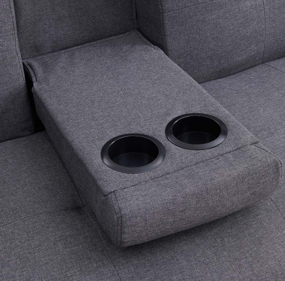 Herman 3 Seater Fabric Sofa Bed with Cup Holder- Charcoal with chrome legs