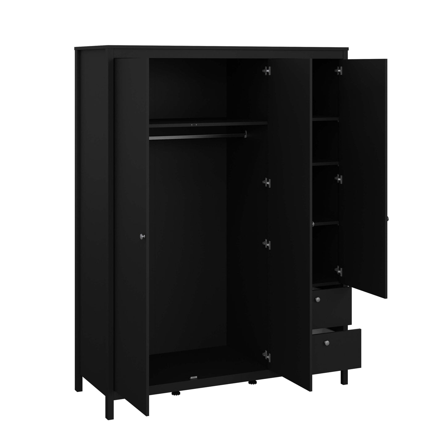 Madrid Wardrobe with 2 plain doors 1 mirror door and 2 drawers - Black