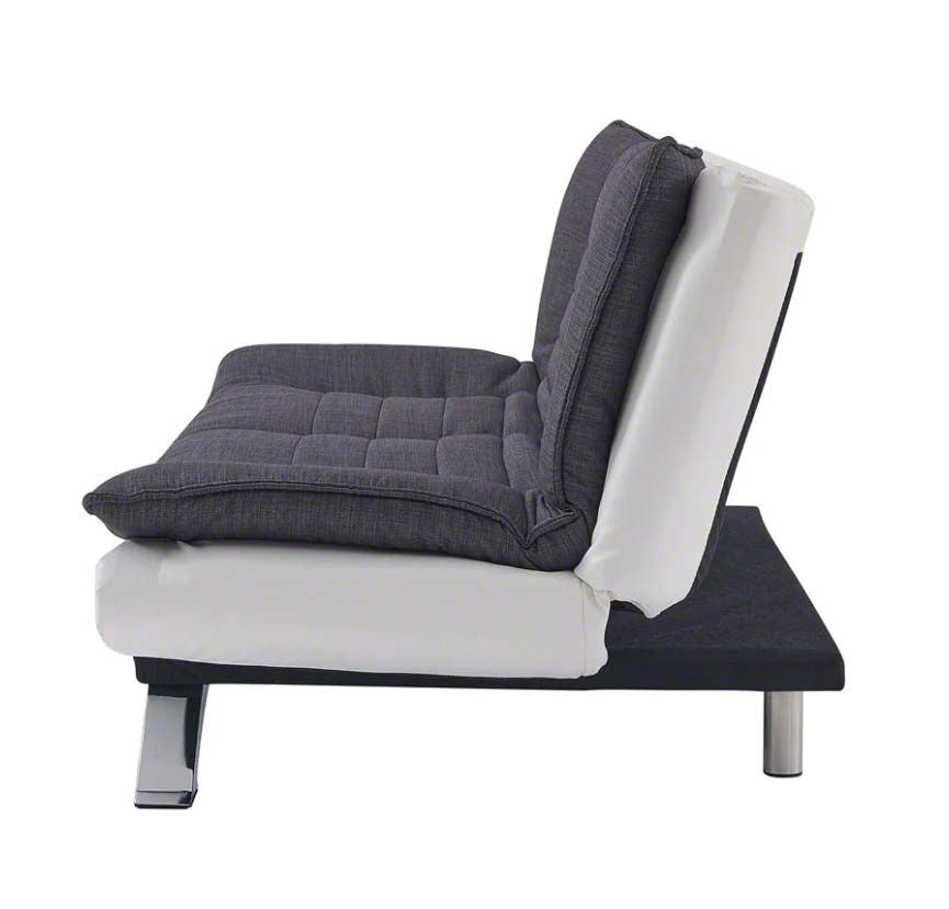 Detroit 2 Seater Sofa Bed Recliner - Charcoal Fabric / White Faux Leather