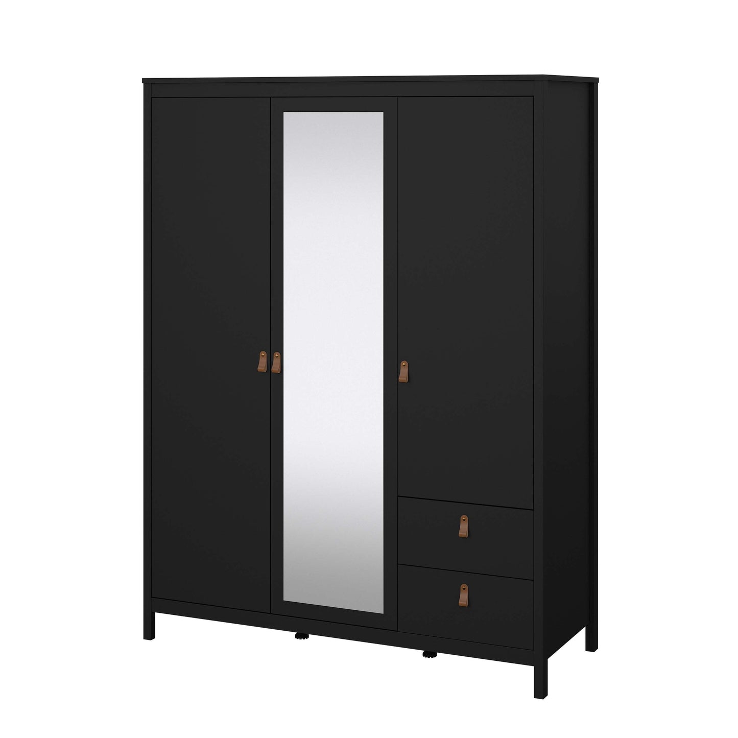 Madrid Wardrobe with 2 plain doors 1 mirror door and 2 drawers - Black