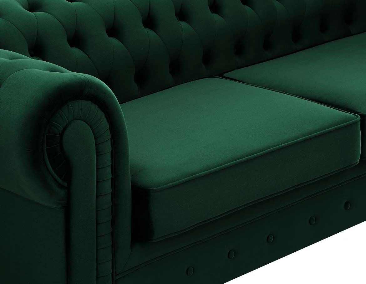 Harper Chesterfield 3 Seater Fabric Sofa - Pleat Green Velvet