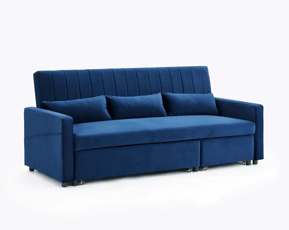 Anglia 3 Seater Storage Sofa Bed - Blue Velvet