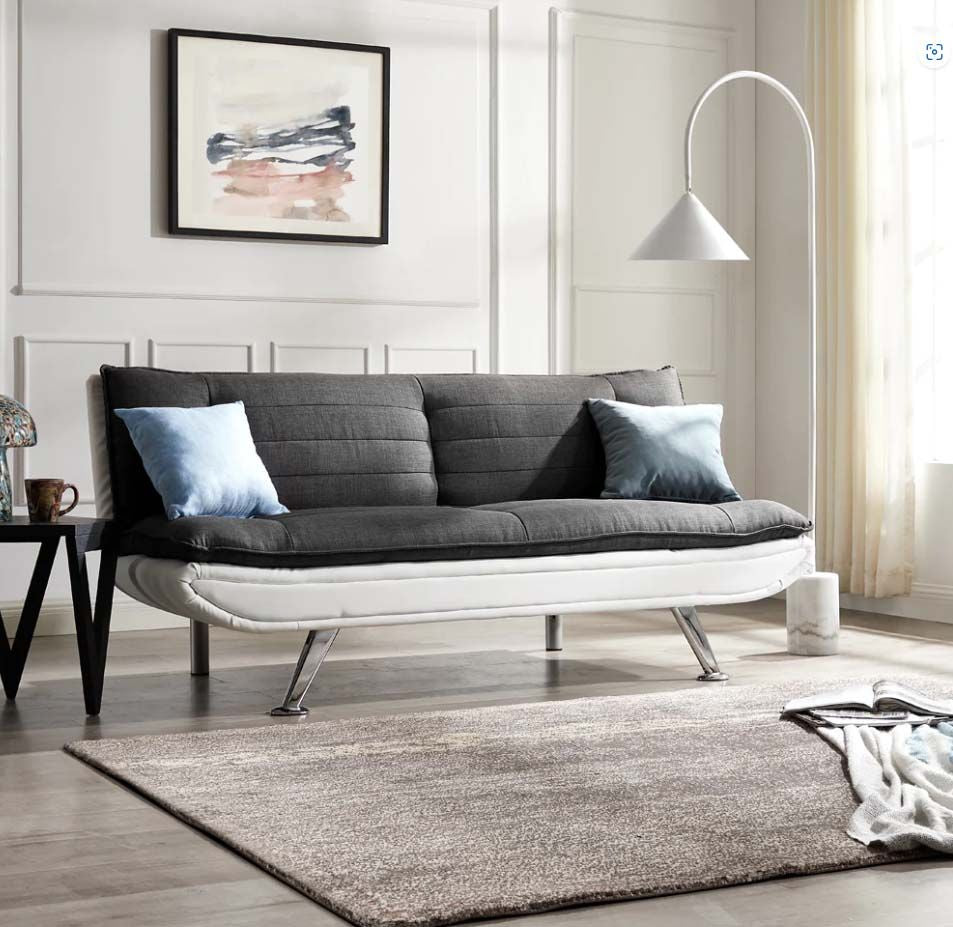 Detroit 2 Seater Sofa Bed Recliner - Charcoal Fabric / White Faux Leather