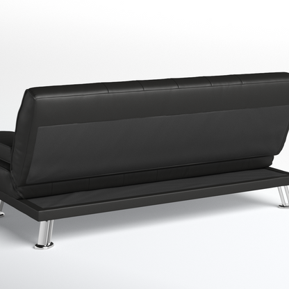 Montana Sofa Bed 3 Seater Faux Leather Sofabed, Black