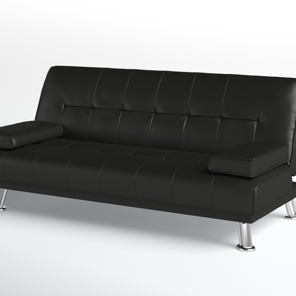 Montana Sofa Bed 3 Seater Faux Leather Sofabed, Black