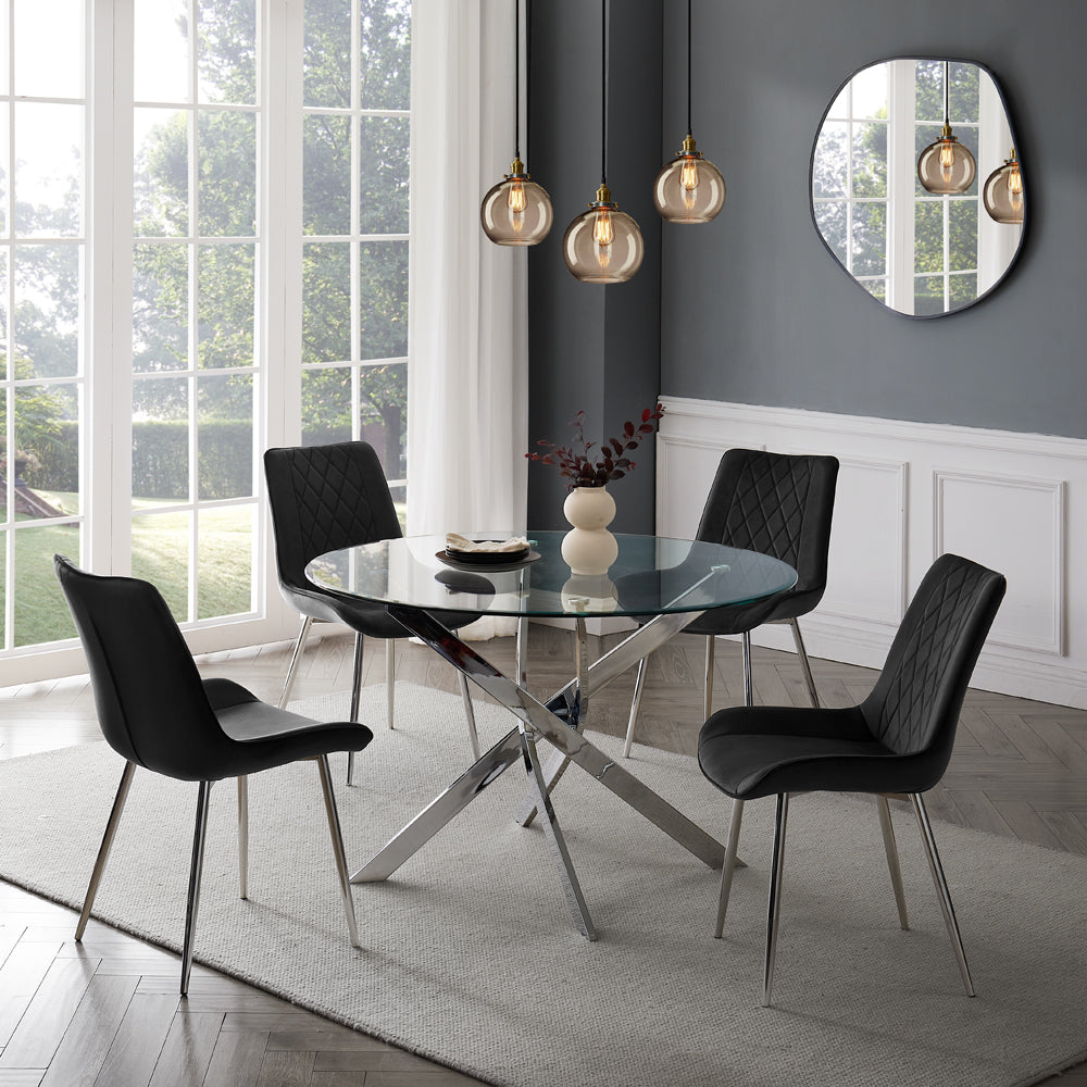 Lavina Silver Glass Table Dining Set with Dining Chairs