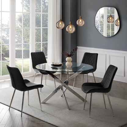 Lavina Silver Glass Table Dining Set with Dining Chairs