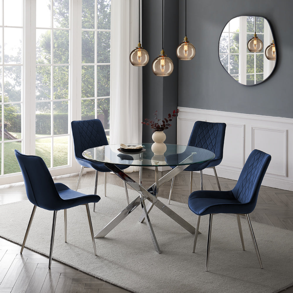 Lavina Silver Glass Table Dining Set with Dining Chairs
