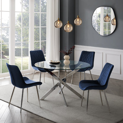 Lavina Silver Glass Table Dining Set with Dining Chairs