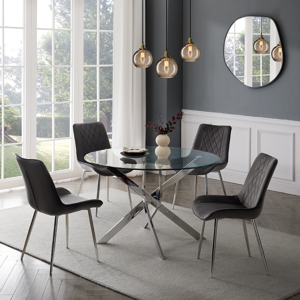 Lavina Silver Glass Table Dining Set with Dining Chairs