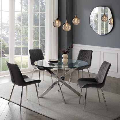 Lavina Silver Glass Table Dining Set with Dining Chairs