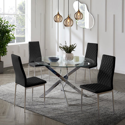 Lavina Silver Glass Table Dining Set with Dining Chairs