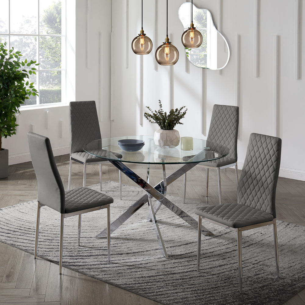 Lavina Silver Glass Table Dining Set with Dining Chairs