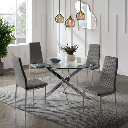 Lavina Silver Glass Table Dining Set with Dining Chairs