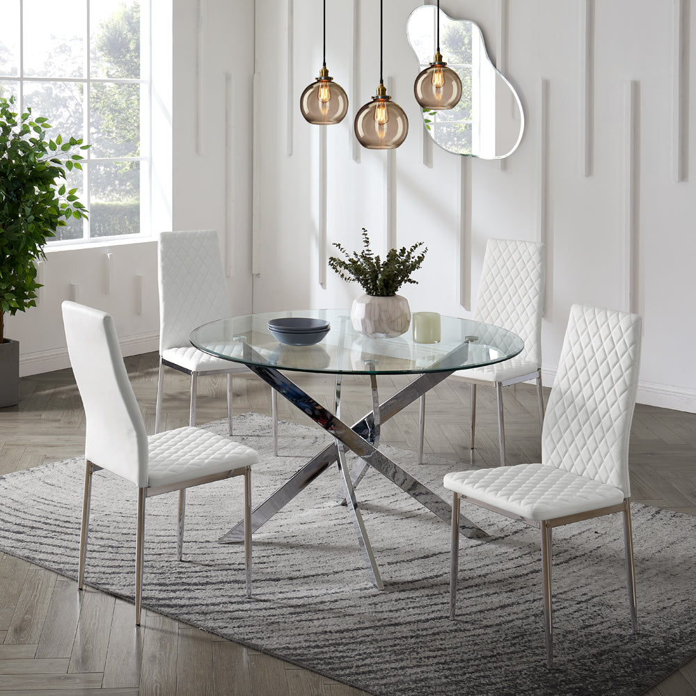 Lavina Silver Glass Table Dining Set with Dining Chairs