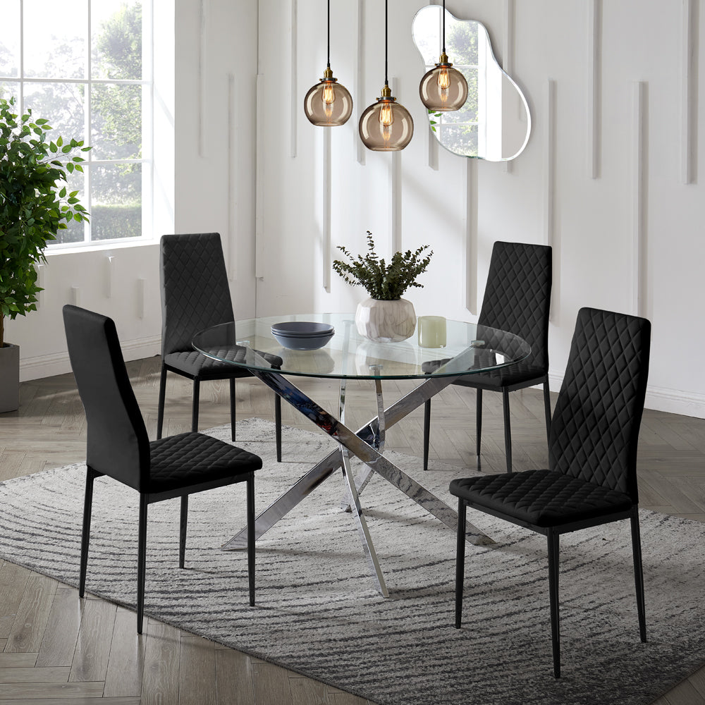 Sarah Faux Leather Dining Chair Set of 4, Black with Black Legs