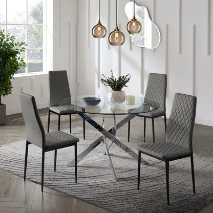 Sarah Faux Leather Dining Chair Set of 4, Grey with Black Legs