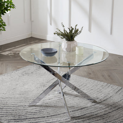 Lavina 4 Seater Round Glass Dining Table, Silver Legs