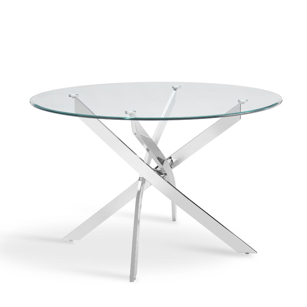 Lavina 6 Seater Round Glass Dining Table, Silver Legs