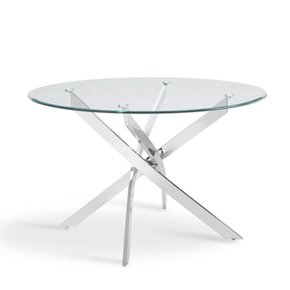 Lavina 6 Seater Round Glass Dining Table, Silver Legs