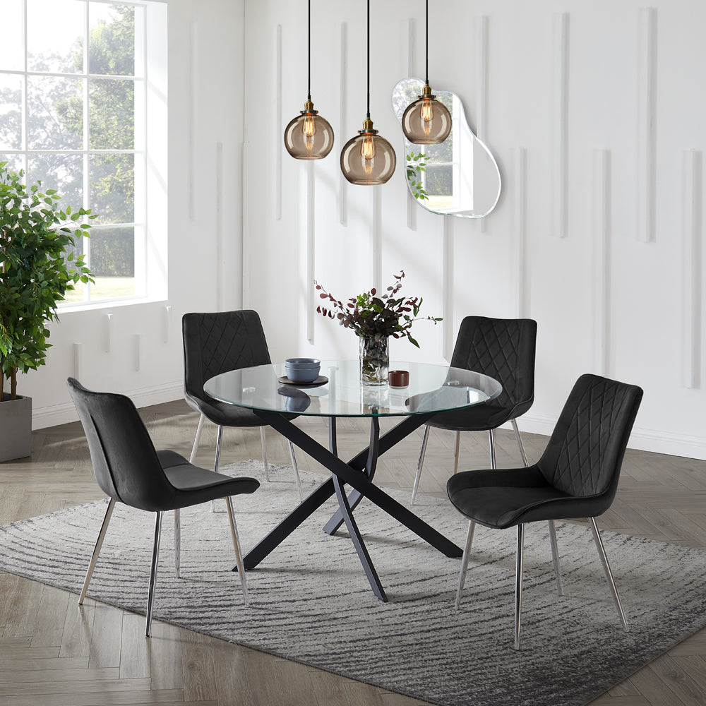 Lavina Black Glass Table Dining Set with Dining Chairs