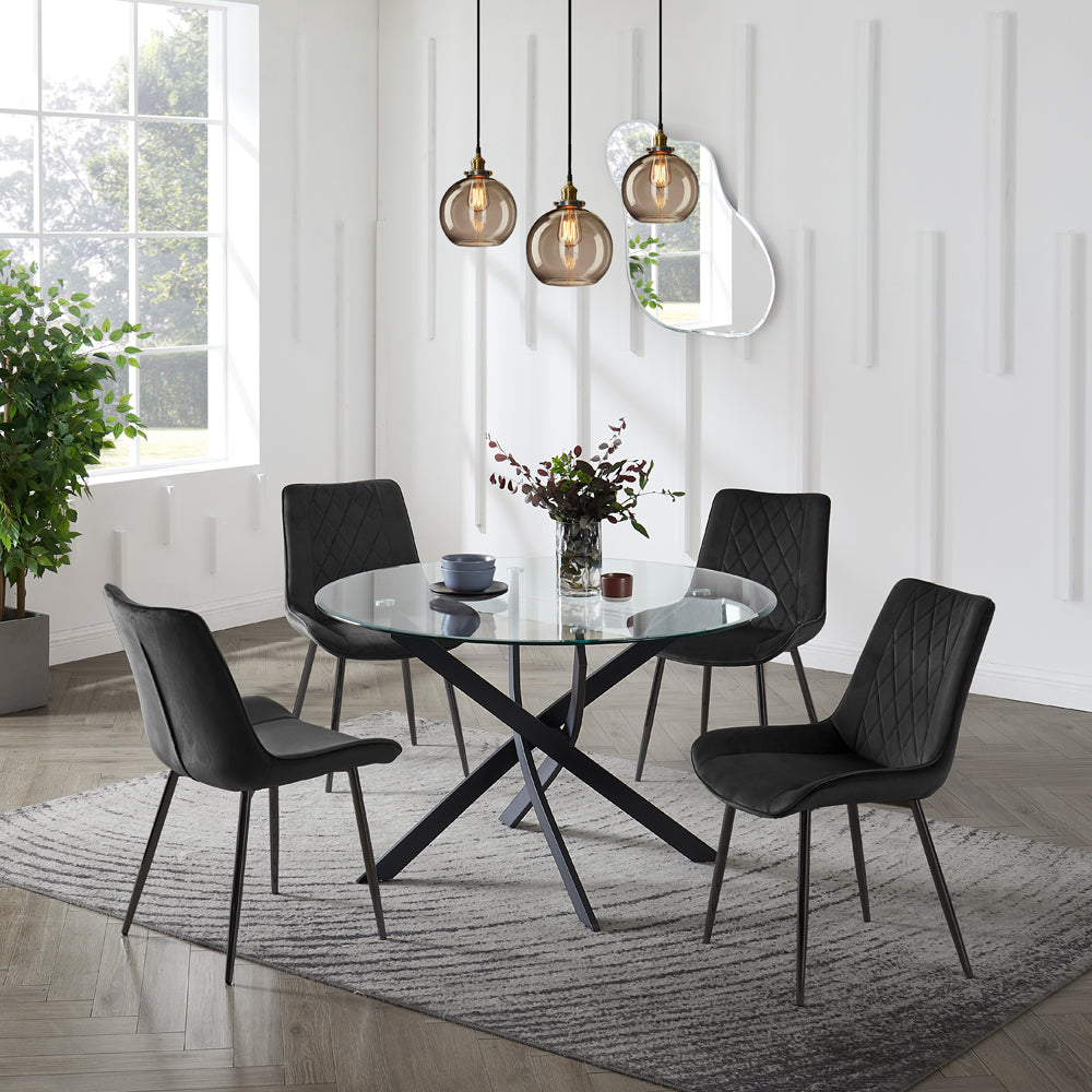 Lavina Black Glass Table Dining Set with Dining Chairs