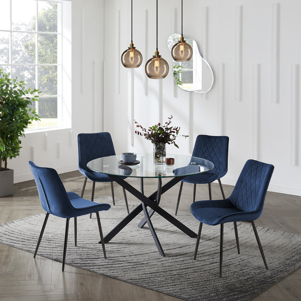Lavina Black Glass Table Dining Set with Dining Chairs