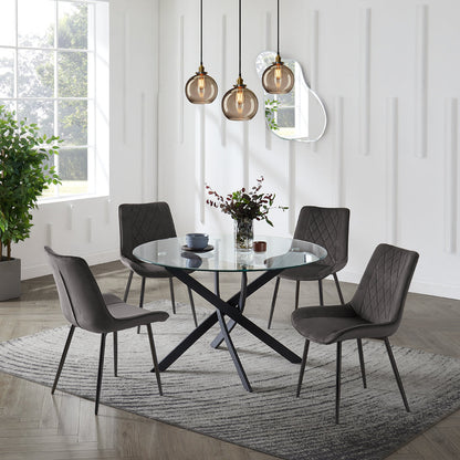 Lavina Black Glass Table Dining Set with Dining Chairs