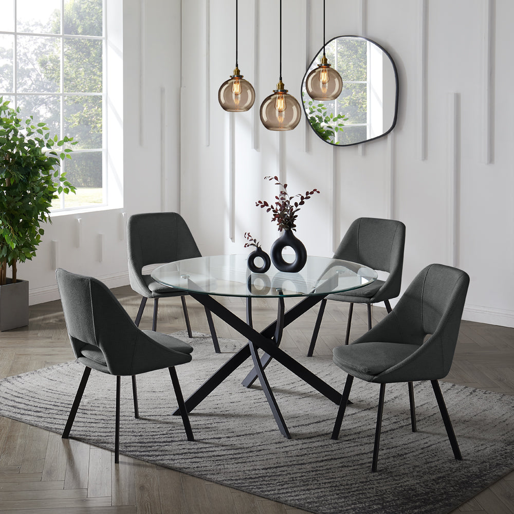 Lavina Black Glass Table Dining Set with Dining Chairs