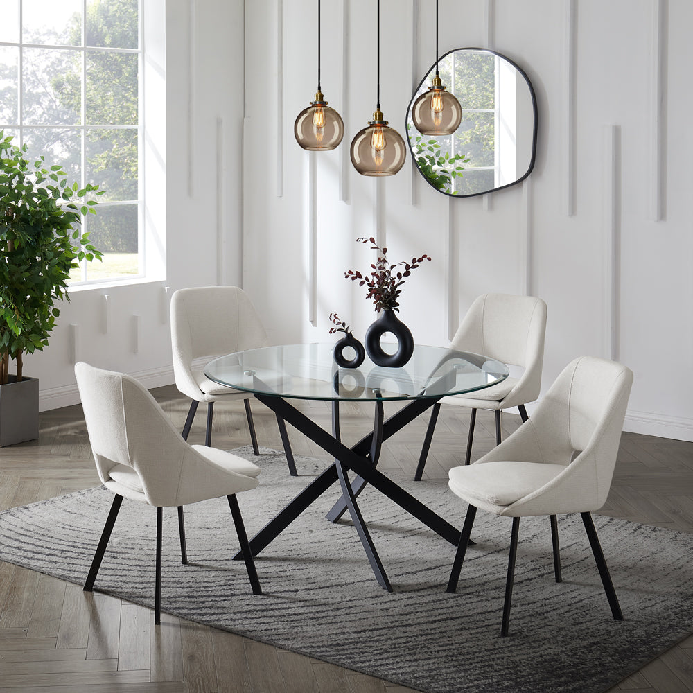 Lavina Black Glass Table Dining Set with Dining Chairs