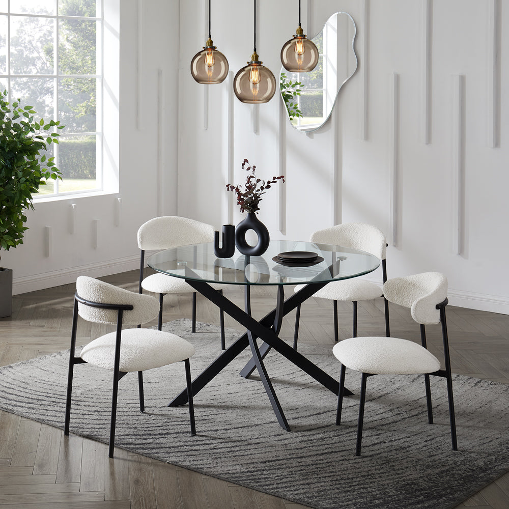 Lavina Black Glass Table Dining Set with Dining Chairs