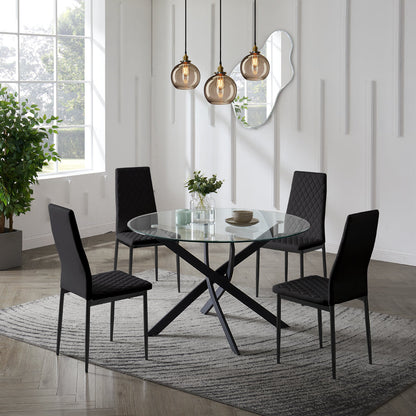 Lavina Black Glass Table Dining Set with Dining Chairs