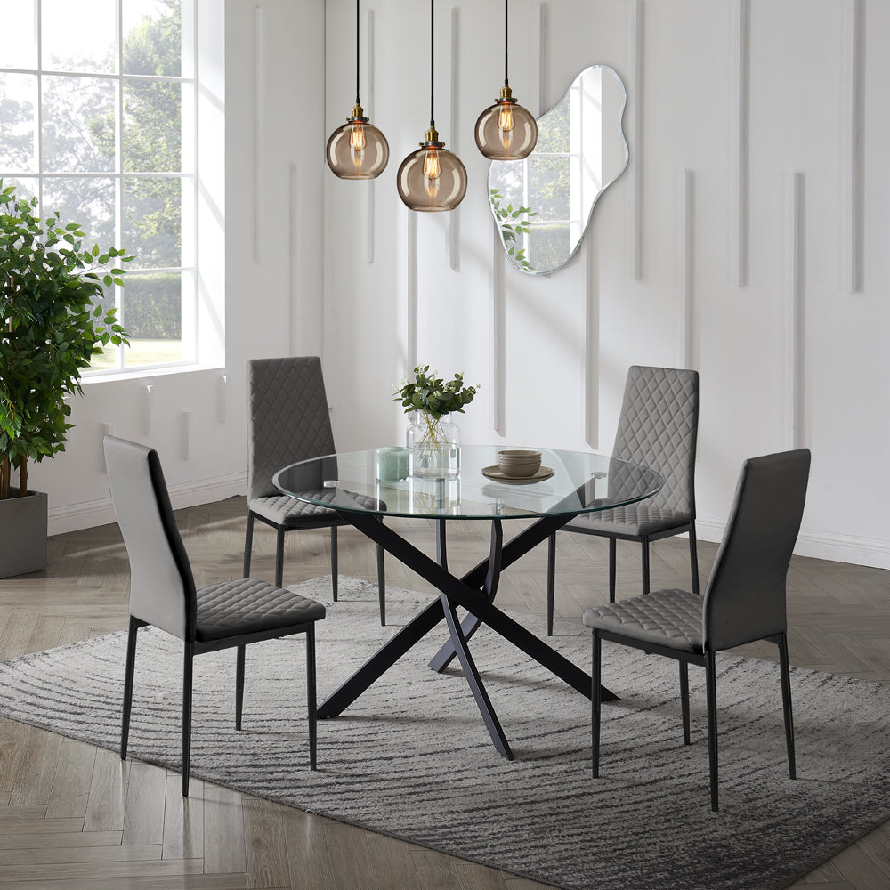 Lavina Black Glass Table Dining Set with Dining Chairs