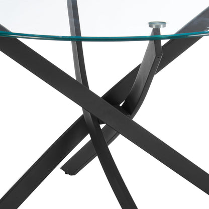 Lavina 4 Seater Round Glass Dining Table, Black Legs