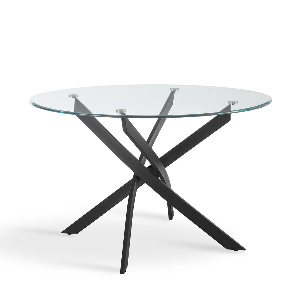 Lavina 6 Seater Round Glass Dining Table, Black Legs