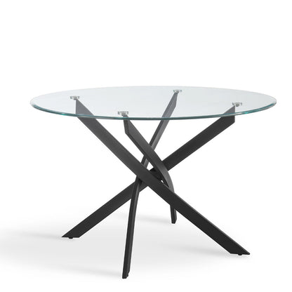 Lavina 6 Seater Round Glass Dining Table, Black Legs