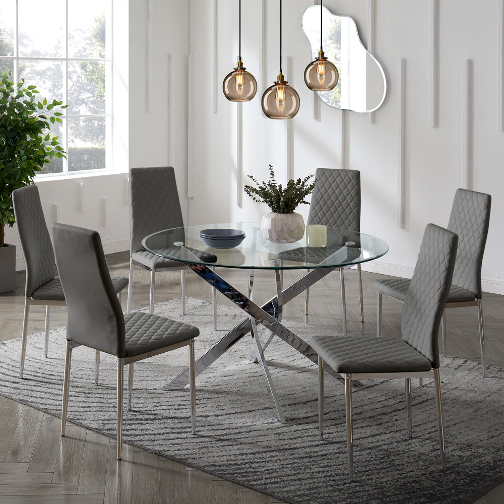 Lavina Silver Glass Table Dining Set with Dining Chairs