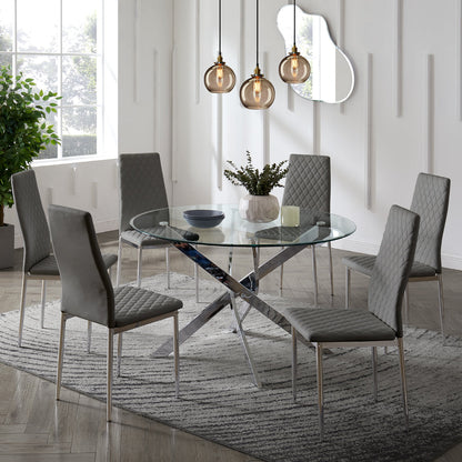 Lavina Silver Glass Table Dining Set with Dining Chairs