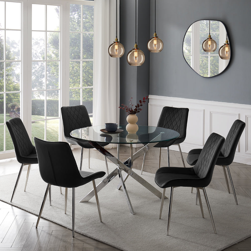 Lavina Silver Glass Table Dining Set with Dining Chairs