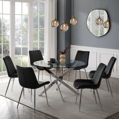Lavina Silver Glass Table Dining Set with Dining Chairs