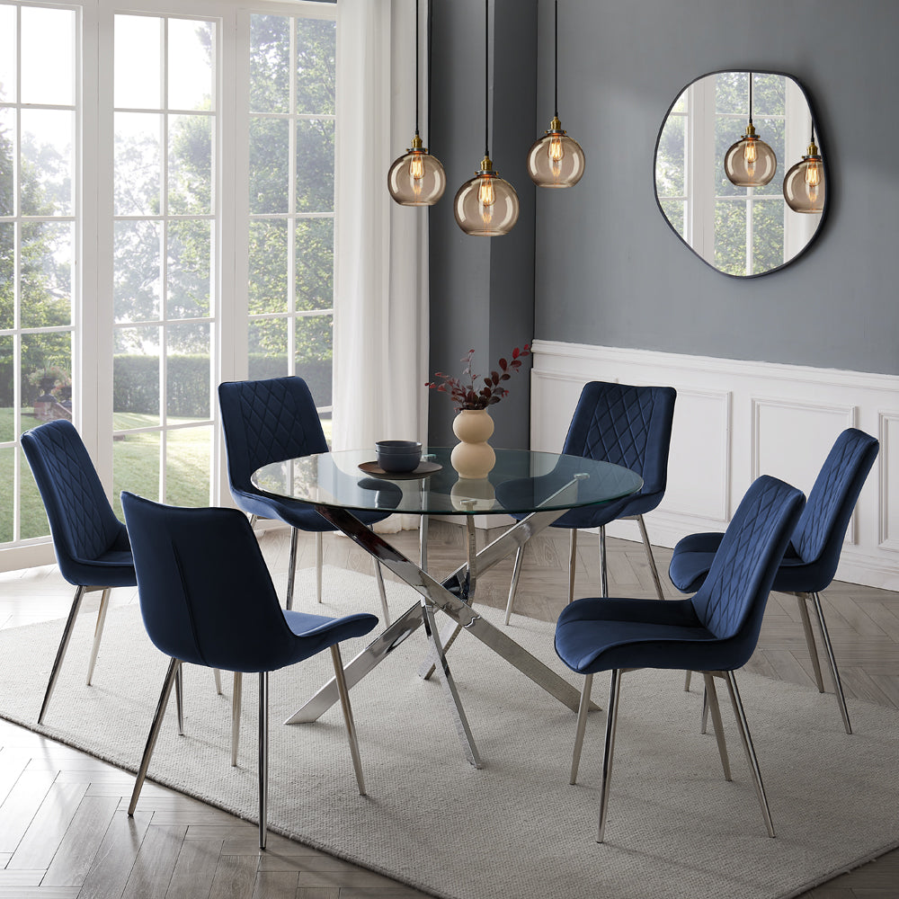 Lavina Silver Glass Table Dining Set with Dining Chairs