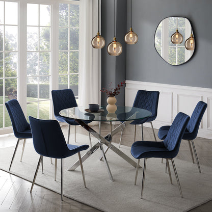 Lavina Silver Glass Table Dining Set with Dining Chairs