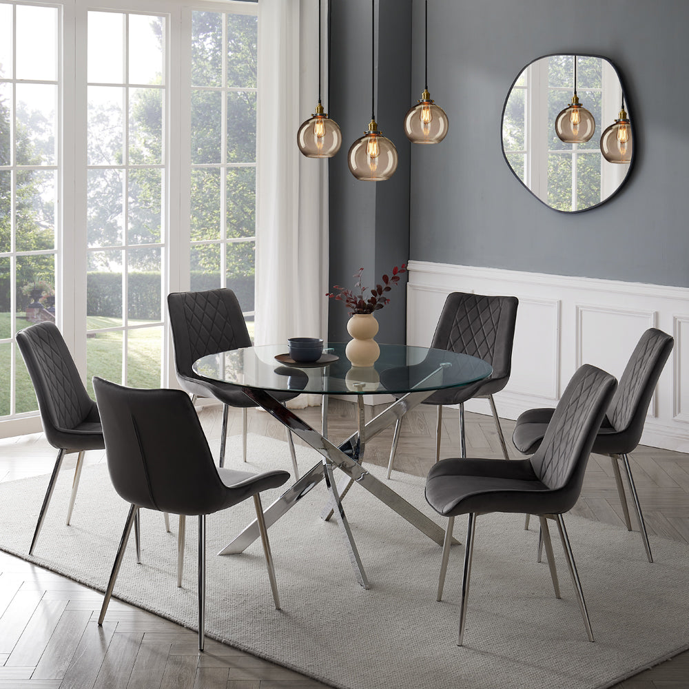 Lavina Silver Glass Table Dining Set with Dining Chairs
