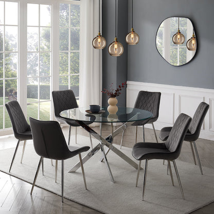 Lavina Silver Glass Table Dining Set with Dining Chairs