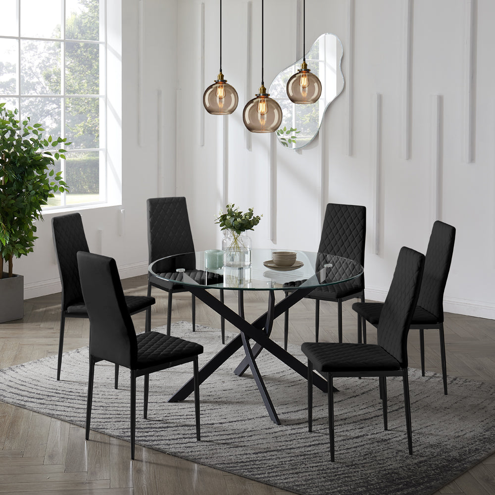 Lavina Black Glass Table Dining Set with Dining Chairs