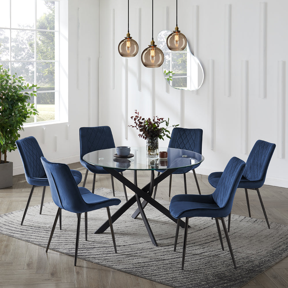 Lavina Black Glass Table Dining Set with Dining Chairs